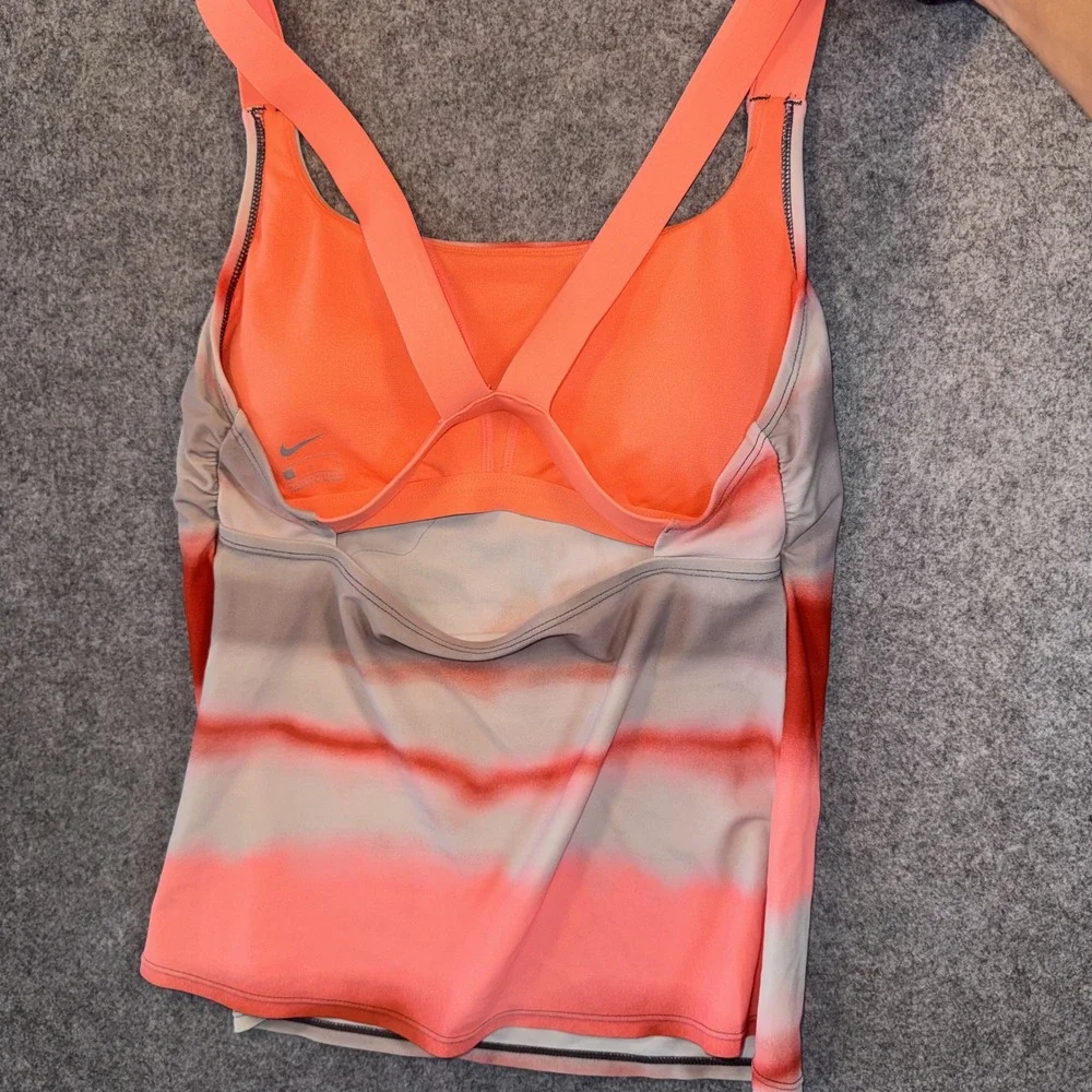 Nike Tie Dye Swim Tankini Large Orange Pink Built-in Shelf Bra